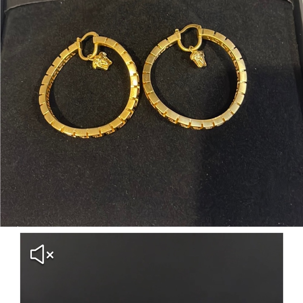 New Versace Greek key hoop w dangle Medusa